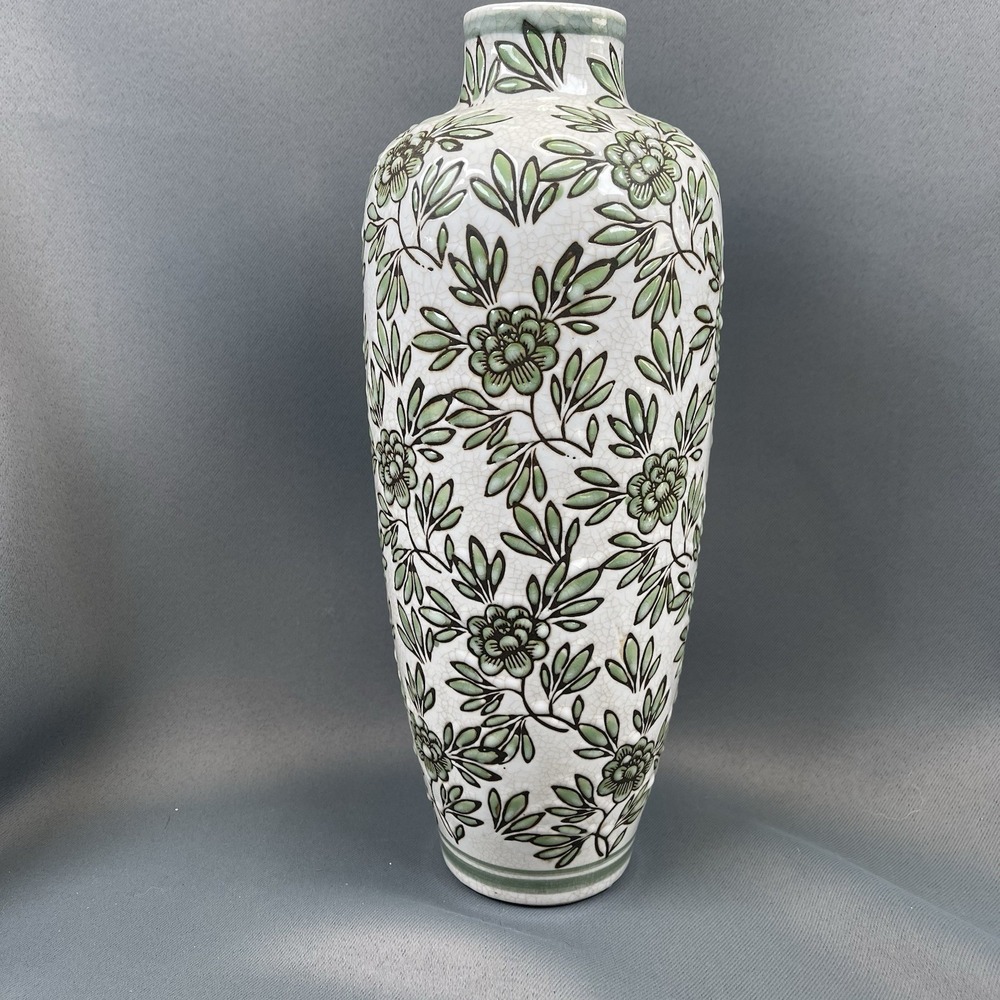 White and Green Floral Ceramic Vase 12" - Picture 5 of 12